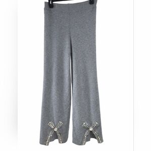 Immodel Gray Knit Wide Leg Pant Rhinestone Bow Embellishment S